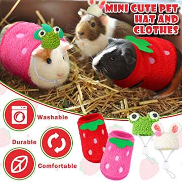Mixweer 4 Pieces Guinea Pig Stuff Includes 2 Guinea Pig Clothes and 2 Cute Mini Hats with Adjustable Strap Small Animal Warm Vest Cozy Hand Knitted Hat for Hamster Bunny(Frog Style)