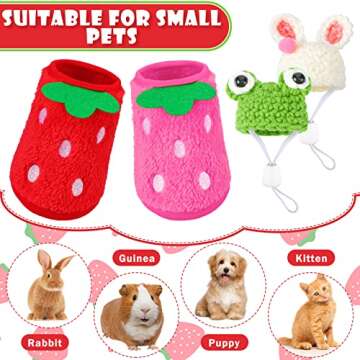 Mixweer 4 Pieces Guinea Pig Stuff Includes 2 Guinea Pig Clothes and 2 Cute Mini Hats with Adjustable Strap Small Animal Warm Vest Cozy Hand Knitted Hat for Hamster Bunny(Frog Style)