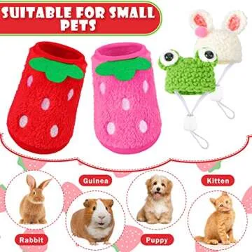 Mixweer 4 Pieces Guinea Pig Stuff Includes 2 Guinea Pig Clothes and 2 Cute Mini Hats with Adjustable Strap Small Animal Warm Vest Cozy Hand Knitted Hat for Hamster Bunny(Frog Style)