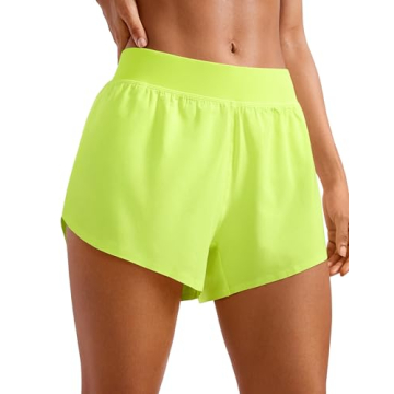 CRZ YOGA Mid Waisted Dolphin Athletic Shorts - 4" Quick Dry Neon Yellow