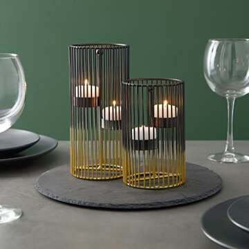 Juvale Set of 2 Black and Gold Geometric Candle Holders for Modern Table Decor (2 Sizes) - Black and...