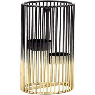 Juvale Set of 2 Black and Gold Geometric Candle Holders for Modern Table Decor (2 Sizes) - Black and Gold Candle Holder Set for Table Centerpieces