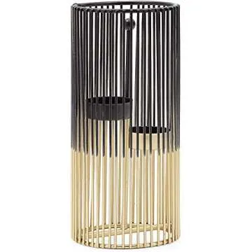 Juvale Set of 2 Black and Gold Geometric Candle Holders for Modern Table Decor (2 Sizes) - Black and Gold Candle Holder Set for Table Centerpieces