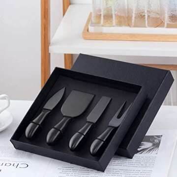 Buyer Star Black 4 Piece Cheese Knife Set - Elegant Stainless Steel Cheese Knives for Charcuterie Bo...