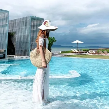 Beach Bags for Women Straw Bag Vacation Summer Large Foldable Straw Beach Bag Tote Woven Shoulder Purse Handbag Beach Gifts (Beige)