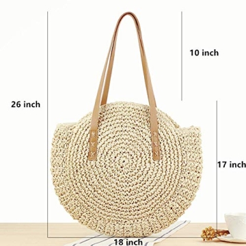 Beach Bags for Women Straw Bag Vacation Summer Large Foldable Straw Beach Bag Tote Woven Shoulder Purse Handbag Beach Gifts (Beige)