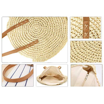 Beach Bags for Women Straw Bag Vacation Summer Large Foldable Straw Beach Bag Tote Woven Shoulder Purse Handbag Beach Gifts (Beige)