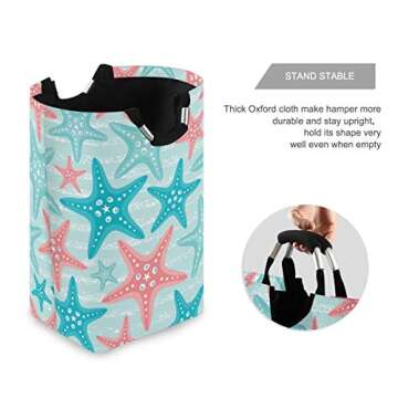senya Nautical Ocean Starfish Large Storage Basket Collapsible Organizer Bin Laundry Hamper for Nurs...