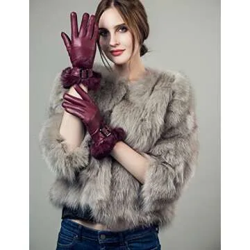 YISEVEN Women’s Sheepskin Leather Gloves for Winter Warmth