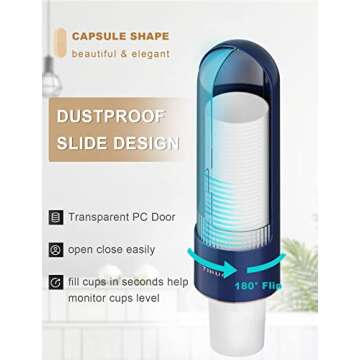 Samhe Cup Dispenser, Bathroom Water Cooler Cup Dispenser for 3oz to 7oz Small Cups, Capsule-Shaped Wall Mounted Cup Holder for Home Hospital Office, Blue