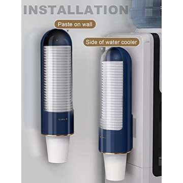 Samhe Cup Dispenser, Bathroom Water Cooler Cup Dispenser for 3oz to 7oz Small Cups, Capsule-Shaped Wall Mounted Cup Holder for Home Hospital Office, Blue