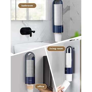 Samhe Cup Dispenser, Bathroom Water Cooler Cup Dispenser for 3oz to 7oz Small Cups, Capsule-Shaped Wall Mounted Cup Holder for Home Hospital Office, Blue