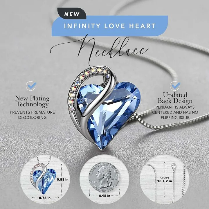 Silver Plated Infinity Heart Necklace with Crystals