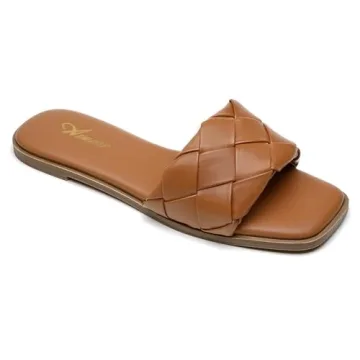 Athlefit Women's Braided Flat Sandals Comfortable Summer Footwear