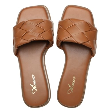 Athlefit Women's Braided Flat Sandals Comfortable Summer Footwear