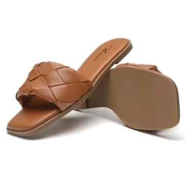 Athlefit Women's Braided Flat Sandals Comfortable Summer Footwear