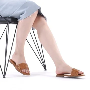 Athlefit Women's Braided Flat Sandals Comfortable Summer Footwear