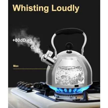 Whistling Tea Kettle for Stovetop, 2 Quart Small Tea Kettle for Tea and Coffee, 1.8L Food Grade Stai...