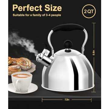 Durable 2 Quart Whistling Tea Kettle for Any Kitchen