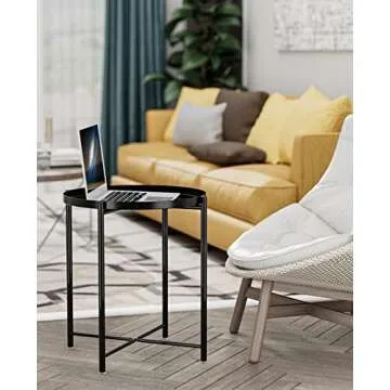JANE EYRE Tray End Table - Small Round Side Table, Anti-Rust and Waterproof Outdoor & Indoor Metal S...