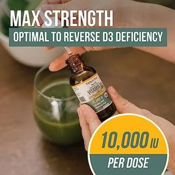 Organic Vitamin D3 10,000 IU - Plant D3, Vegan, Max Strength Sublingual Liquid D3 Drops - 200% Higher Absorption, 100% Plant-Based Cholecalciferol Form & Vegan D3, Adjustable Dosing (1oz - 2 Pack)