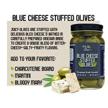 Green Jay Gourmet Blue Cheese Stuffed Olives – Cheese Stuffed Green Olives for Cocktail Garnish & Cheese Board – Dirty Martini Olives – Gourmet Olives – All Natural – Large – 2 x 16 Ounces