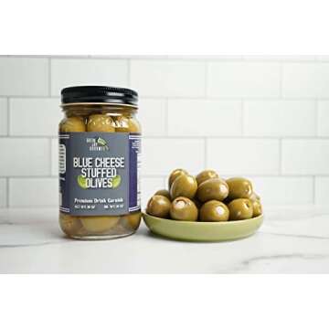 Green Jay Gourmet Blue Cheese Stuffed Olives – Cheese Stuffed Green Olives for Cocktail Garnish & Cheese Board – Dirty Martini Olives – Gourmet Olives – All Natural – Large – 2 x 16 Ounces