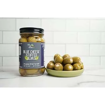 Green Jay Gourmet Blue Cheese Stuffed Olives – Cheese Stuffed Green Olives for Cocktail Garnish & Cheese Board – Dirty Martini Olives – Gourmet Olives – All Natural – Large – 2 x 16 Ounces