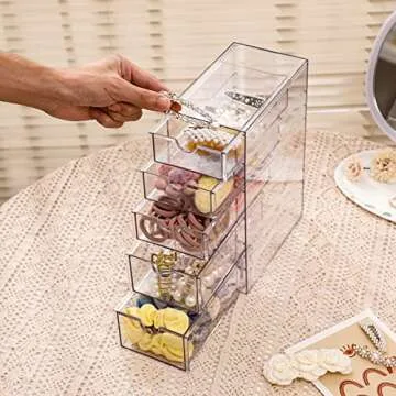 FABROK 5-Drawer Hair Accessory Organizer for Clear Storage
