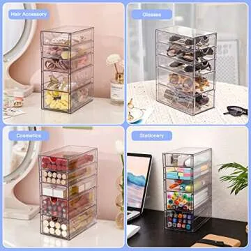 FABROK 5-Drawer Hair Accessory Organizer for Clear Storage