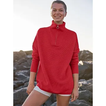 Cozy Oversized Women Quarter Zip Sweater for Fall