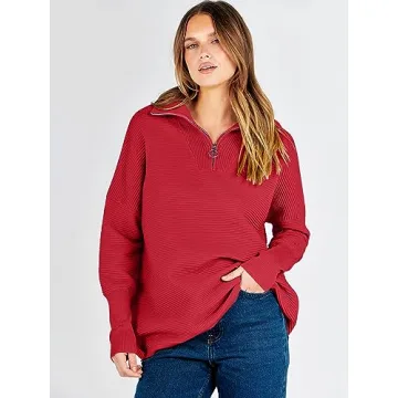 Cozy Oversized Women Quarter Zip Sweater for Fall
