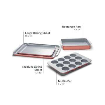 Caraway Nonstick Ceramic Bakeware Set (5 Pieces) - Baking Sheets, Assorted Baking Pans, & Storage - Aluminized Steel Body - Non Toxic, PTFE & PFOA Free - Perracotta