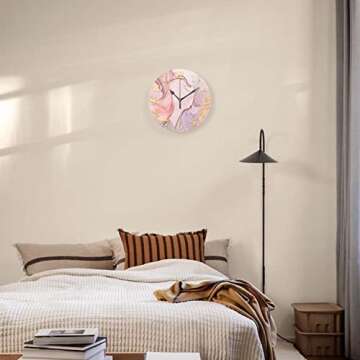 ACOZUHSE Marble Texture Wall Clock, Pink Gold Tie Dye Wall Clock Golden Line Marbling Stone Clocks, ...