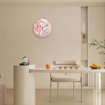 ACOZUHSE Marble Texture Wall Clock, Pink Gold Tie Dye Wall Clock Golden Line Marbling Stone Clocks, Battery Operated 13.4"x13.4" Round Clock Wall for Kitchen Living Room Bedroom Office Wall Decor