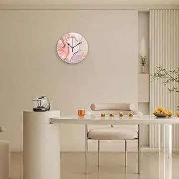 ACOZUHSE Marble Texture Wall Clock, Pink Gold Tie Dye Wall Clock Golden Line Marbling Stone Clocks, Battery Operated 13.4"x13.4" Round Clock Wall for Kitchen Living Room Bedroom Office Wall Decor
