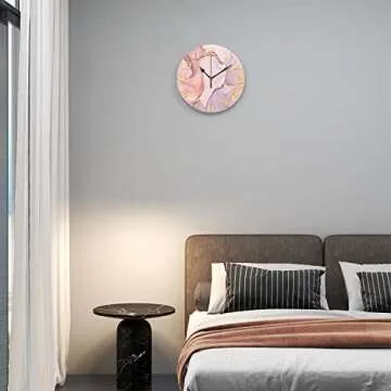 ACOZUHSE Marble Texture Wall Clock, Pink Gold Tie Dye Wall Clock Golden Line Marbling Stone Clocks, Battery Operated 13.4"x13.4" Round Clock Wall for Kitchen Living Room Bedroom Office Wall Decor