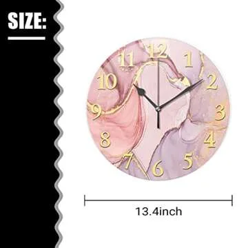 ACOZUHSE Marble Texture Wall Clock, Pink Gold Tie Dye Wall Clock Golden Line Marbling Stone Clocks, Battery Operated 13.4"x13.4" Round Clock Wall for Kitchen Living Room Bedroom Office Wall Decor