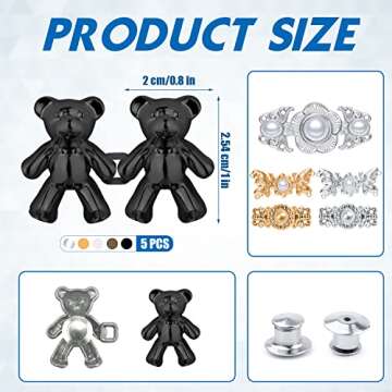 10 Pairs Bear Jean Buttons Pins, Adjustable Pant Waist Tightener Button Detachable Waist Tightener C...