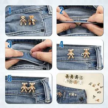 10 Pairs Bear Jean Buttons Pins, Adjustable Pant Waist Tightener Button Detachable Waist Tightener Clip for Dresses Pants Jeans Sleeves Too Big
