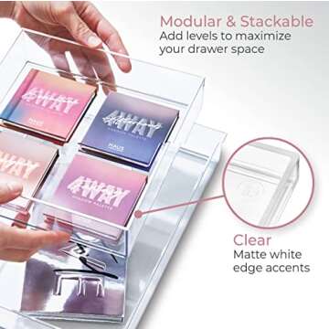 iDesign The Sarah Tanno Collection Plastic Cosmetic Drawer Organizer, 8" x 12" x 2", Clear