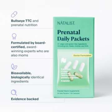NATALIST Daily Prenatal Packs Daily Preconception & Pregnancy Formula Women's Wellness Multivitamin & Wild-Sourced Marine Algae DHA - Vegan, Gluten-Free - 30 Capsule Packets