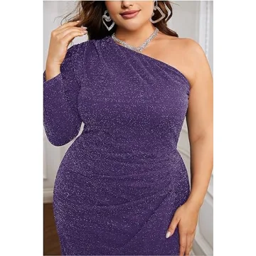 KIMCURVY Plus Size One Shoulder Sparkly Midi Dress