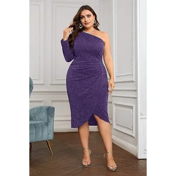 KIMCURVY Plus Size One Shoulder Sparkly Midi Dress