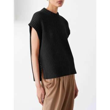 YKR Cap Sleeve Sweater Vest for Women Crew Neck Short Sleeve Sweater Oversized Knit Ribbed Pullover ...