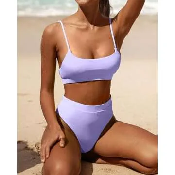 MELYUM Womens High Waisted Swimsuits Bottom Padded Bathing Suits Bikini Sets Top Two Piece Swimwear Light Purple