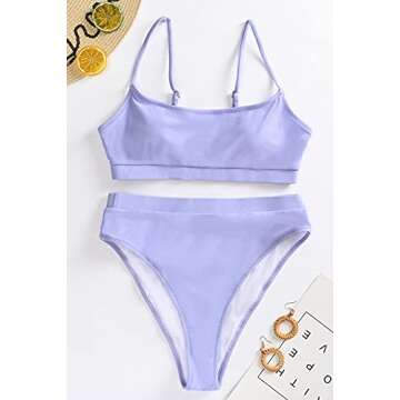 MELYUM Womens High Waisted Swimsuits Bottom Padded Bathing Suits Bikini Sets Top Two Piece Swimwear Light Purple