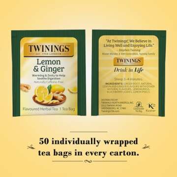 Twinings Lemon & Ginger Tea - Refreshing Ginger Root and Lemon Tea, Naturally Caffeine-Free Herbal T...