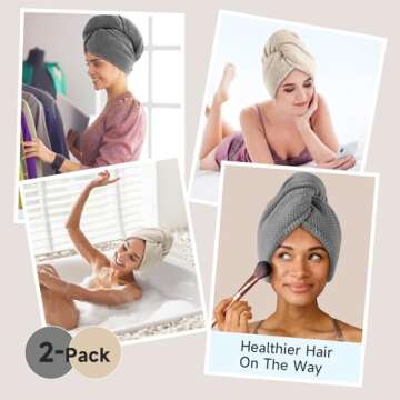 Umisleep 2 Pack Microfiber Hair Towel Wrap for Curly Hair, Super Absorbent Hair Drying Towel for Women, Kids, Hair Care Accessories, Hair Turban for Wet Hair (Grey, Camel)