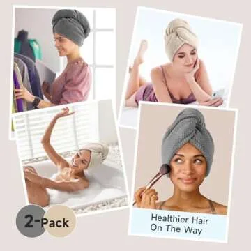 Umisleep 2 Pack Microfiber Hair Towel Wrap for Curly Hair, Super Absorbent Hair Drying Towel for Women, Kids, Hair Care Accessories, Hair Turban for Wet Hair (Grey, Camel)
